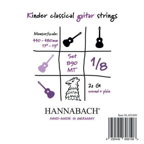 HANNABACH Cordes guitare classique Serie 890 Guitare enfant 1/8 Diapason: 44-48cm