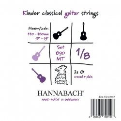 HANNABACH Cordes guitare classique Serie 890 Guitare enfant 1/8 Diapason: 44-48cm