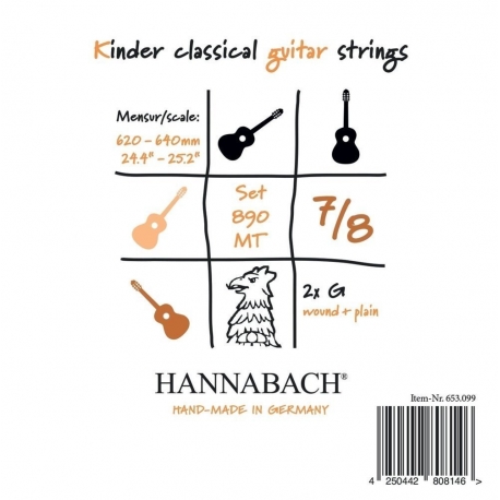 HANNABACH Cordes guitare classique Serie 890 Guitare enfant 7/8 Diapason 62-64cm