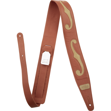 GRETSCH Gretsch® F-Holes Leather Strap, Orange and Tan, 3"