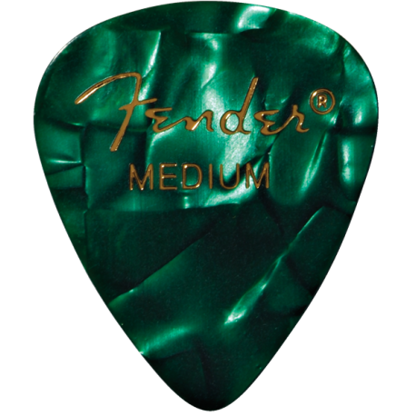 FENDER Premium Celluloid 351 Shape Picks, Medium, Green Moto, 12-Pack