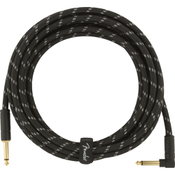 FENDER Deluxe Series Instrument Cable, Straight/Angle, 15' Black Tweed