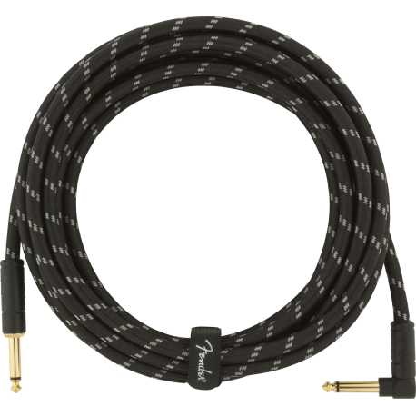 FENDER Deluxe Series Instrument Cable, Straight/Angle, 15' Black Tweed