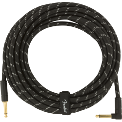 FENDER Deluxe Series Instrument Cable, Straight/Angle, 25', Black Tweed