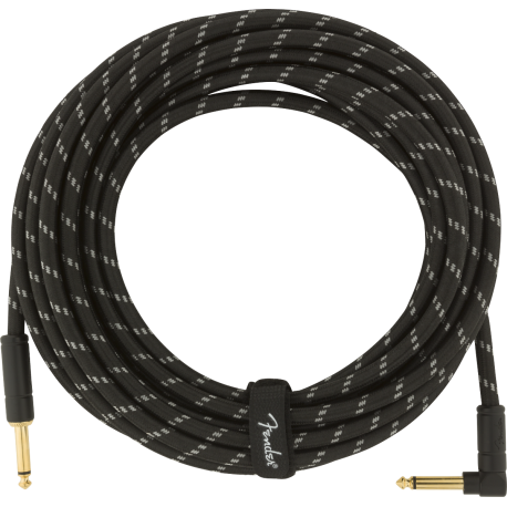 FENDER Deluxe Series Instrument Cable, Straight/Angle, 25', Black Tweed
