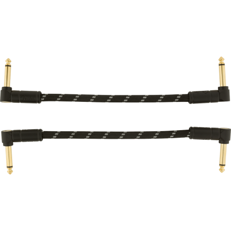 FENDER Deluxe Series Instrument Cables (2-Pack), Angle/Angle, 6", Black Tweed