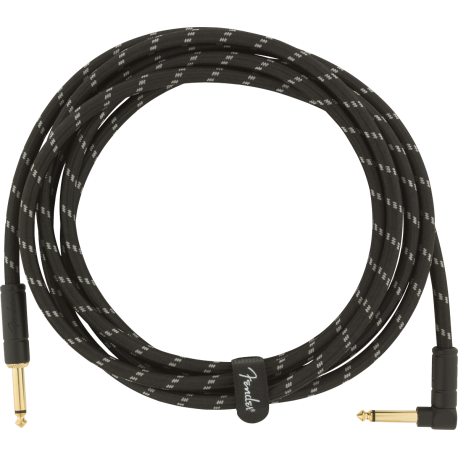 FENDER Deluxe Series Instrument Cable, Straight/Angle, 10', Black Tweed