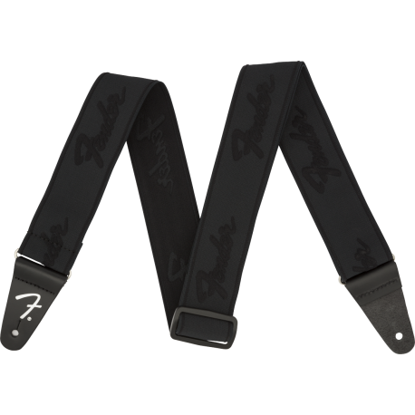 FENDER WeighLess™ 2" Running Logo Strap, Black/Black