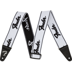 FENDER WeighLess™ 2" Running Logo Strap, White/Black