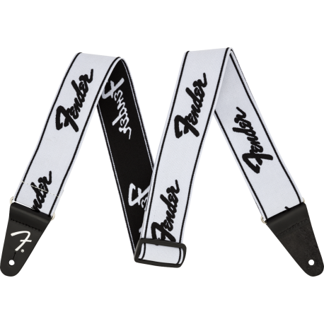 FENDER WeighLess™ 2" Running Logo Strap, White/Black