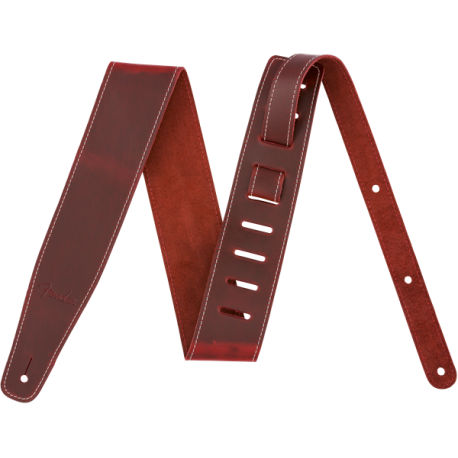 FENDER Broken-In Leather Strap, Red 2.5"