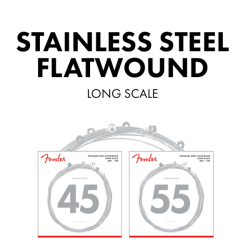 FENDER Stainless 9050's Bass Strings, Stainless Steel Flatwound, 9050L .045-.100 Gauges, (4)
