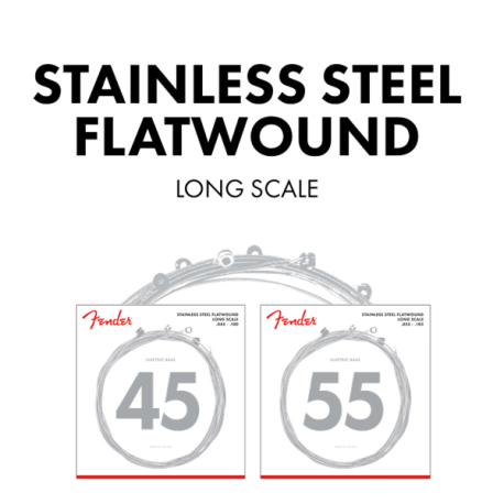 FENDER Stainless 9050's Bass Strings, Stainless Steel Flatwound, 9050L .045-.100 Gauges, (4)