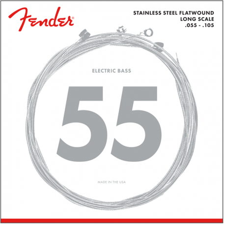 FENDER Stainless 9050's Bass Strings, Stainless Steel Flatwound, 9050M .055-.105 Gauges, (4)