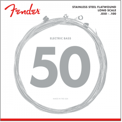 FENDER Stainless 9050's Bass Strings, Stainless Steel Flatwound, 9050ML .050-.100 Gauges, (4)