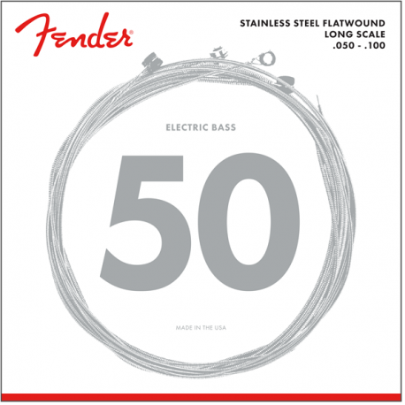FENDER Stainless 9050's Bass Strings, Stainless Steel Flatwound, 9050ML .050-.100 Gauges, (4)