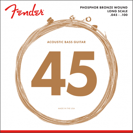 FENDER 8060 Acoustic Bass Strings, Phosphor Bronze, Long Scale, .45-.100 Gauges, (4)