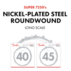 FENDER 7250 Bass Strings, Nickel Plated Steel, Long Scale, 7250ML .045-.100 Gauges, (4)