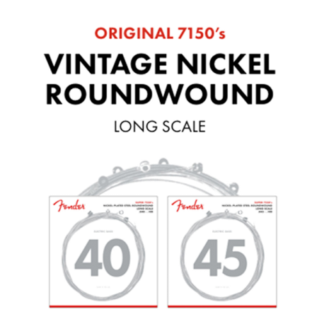 FENDER Original 7150 Bass Strings, Pure Nickel, Roundwound, Long Scale, 7150ML .045-.100 Gauges, (4)