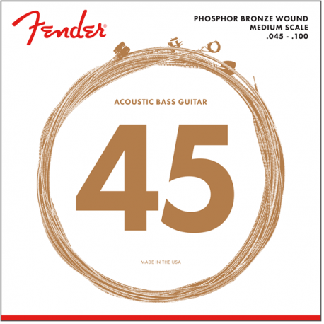 FENDER 7060 Acoustic Bass Strings, Phosphor Bronze, .45-.100 Gauges, (4)