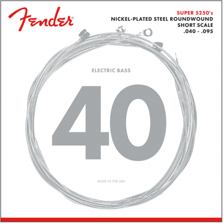 FENDER Super 5250 Bass Strings, Nickel-Plated Steel Roundwound, Short Scale, 5250XL .040-.095 Gauges, (4)