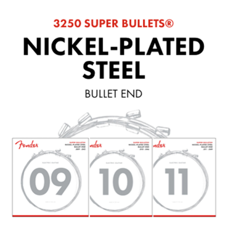 FENDER Super Bullet® Strings, Nickel Plated Steel, Bullet End, 3250L Gauges .009-.042, (6)