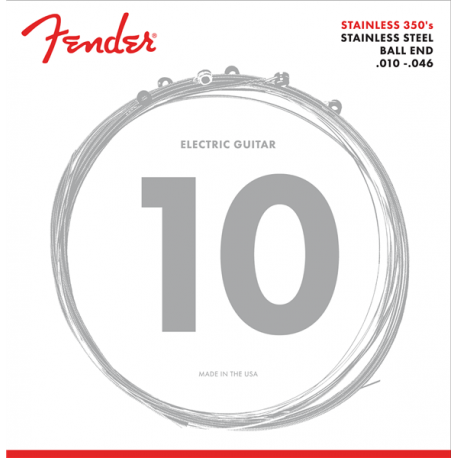FENDER Stainless 350's Guitar Strings, Stainless Steel, Ball End, 350R Gauges .010-.046, (6)