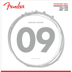 FENDER Stainless 350's Guitar Strings, Stainless Steel, Ball End, 350L Gauges .009-.042, (6)