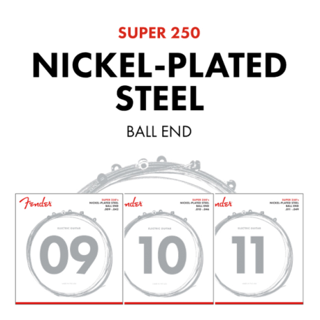FENDER Super 250 Guitar Strings, Nickel Plated Steel, Ball End, 250XS Gauges .008-.038, (6)