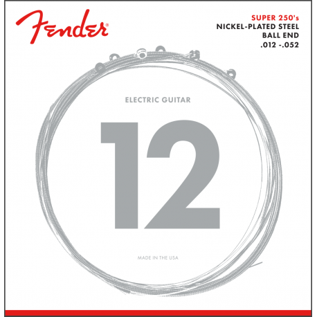 FENDER Super 250 Guitar Strings, Nickel Plated Steel, Ball End, 250H Gauges .012-.052, (6)