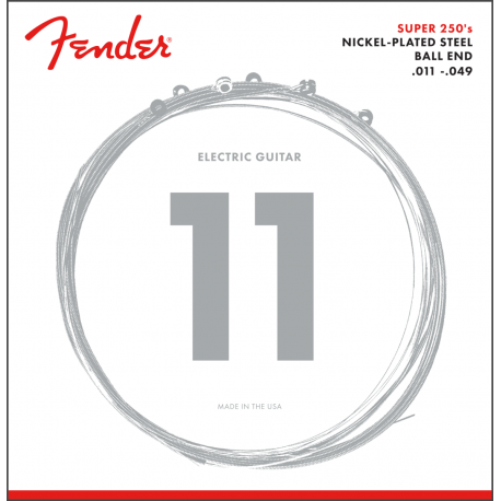 FENDER Super 250 Guitar Strings, Nickel Plated Steel, Ball End, 250M Gauges .011-.049, (6)