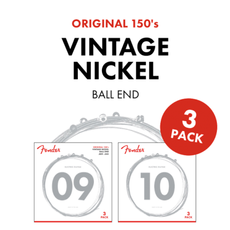 FENDER Original 150 Guitar Strings, Pure Nickel Wound, Ball End, 150L .009-.042 Gauges, 3-Pack