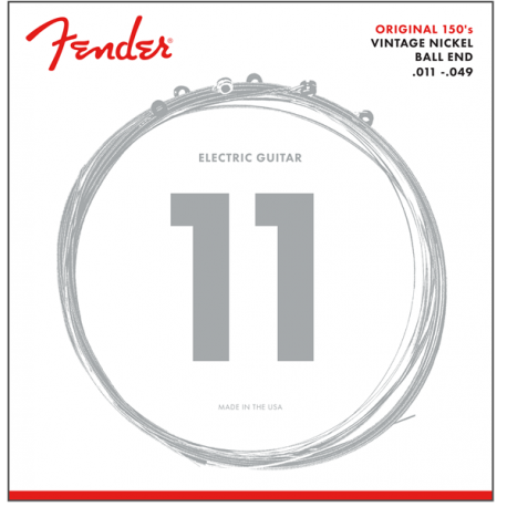 FENDER Original 150 Guitar Strings, Pure Nickel Wound, Ball End, 150M .011-.049 Gauges, (6)