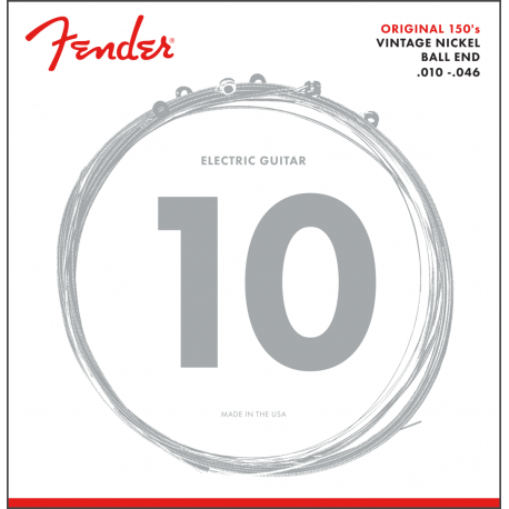 FENDER Original 150 Guitar Strings, Pure Nickel Wound, Ball End, 150R .010-.046 Gauges, (6)