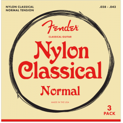 FENDER Nylon Acoustic Strings, 100 Clear/Silver, Tie End, Gauges .028-.043, 3-Pack