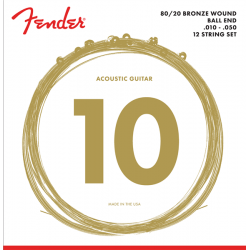 FENDER 80/20 Bronze Acoustic Strings, Ball End, 70-12L .010-.050 Gauges, (12)