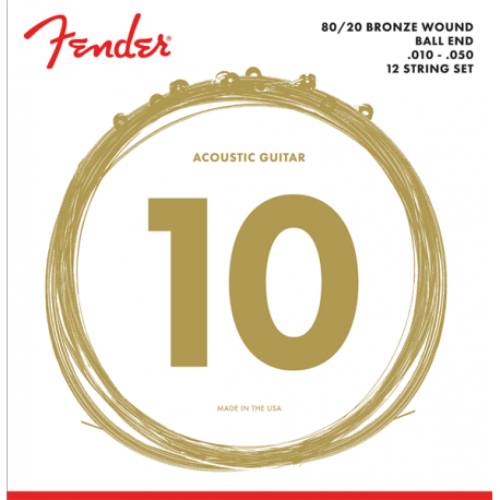FENDER 80/20 Bronze Acoustic Strings, Ball End, 70-12L .010-.050 Gauges, (12)