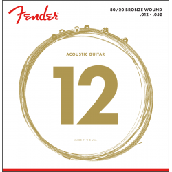 FENDER 80/20 Bronze Acoustic Strings, Ball End, 70L .012-.052 Gauges, (6)
