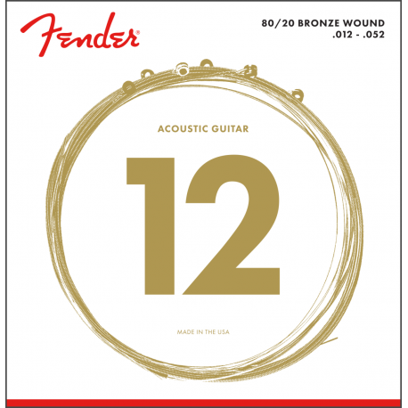 FENDER 80/20 Bronze Acoustic Strings, Ball End, 70L .012-.052 Gauges, (6)