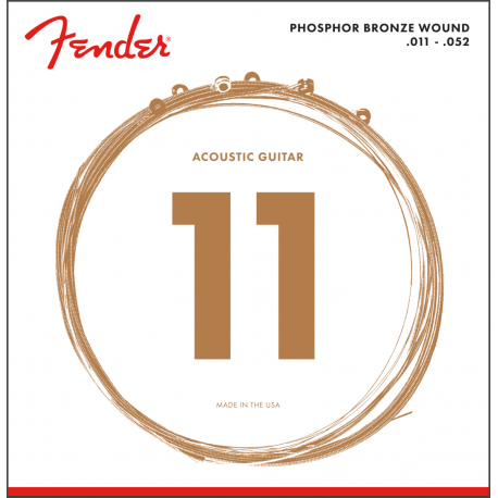 FENDER Phosphor Bronze Acoustic Guitar Strings, Ball End, 60CL .011-.052 Gauges, (6)