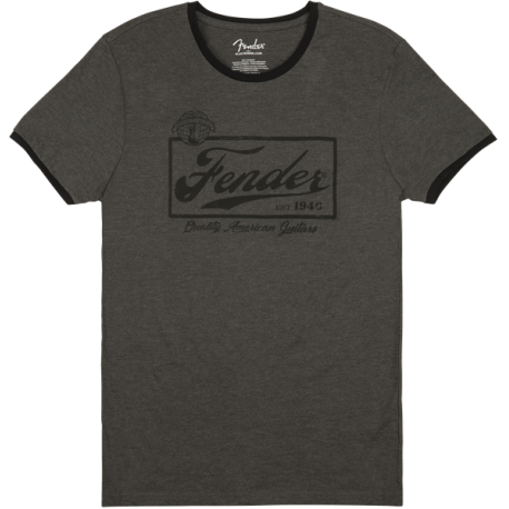 FENDER Fender® Beer Label Men's Ringer Tee, Gray/Black, XXL