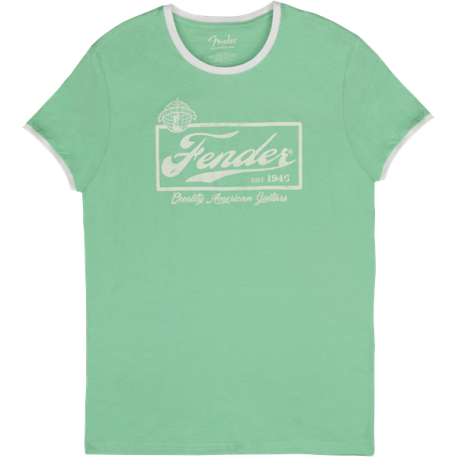 FENDER Fender® Beer Label Men's Ringer Tee, Sea Foam Green/White, Large