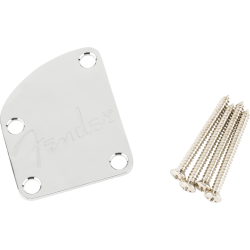FENDER 4-Bolt Deluxe Series Contoured Neck Plate w/Logo, (Chrome)