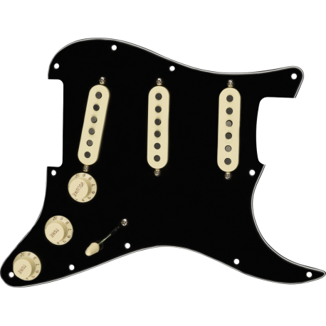 FENDER Pre-Wired Strat Pickguard, Tex-Mex SSS, Black 11 Hole PG