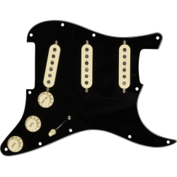 FENDER Pre-Wired Strat Pickguard, Custom Shop Fat 50's SSS, Black 11 Hole PG