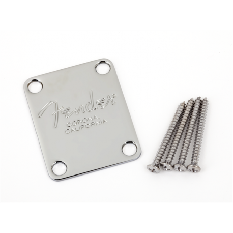 FENDER 4-Bolt American Series Bass Neck Plate with "Fender® Corona" Stamp (Chrome)