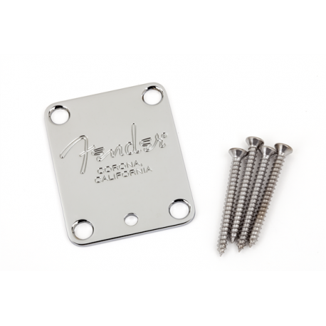 FENDER 4-Bolt American Series Guitar Neck Plate with "Fender® Corona" Stamp (Chrome)