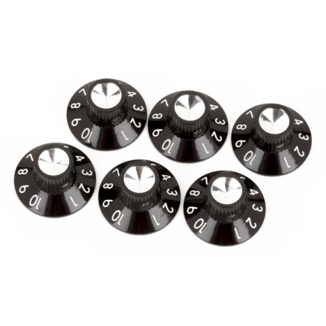 FENDER Pure Vintage Black/Silver Skirted Amplifier Knobs, (6)