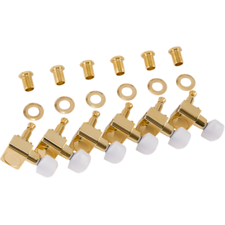 FENDER Deluxe Cast/Sealed Guitar Tuning Machines with Pearl Buttons (Set of 6), Gold