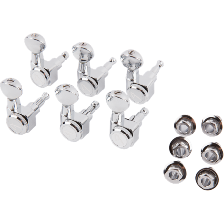 FENDER Fender® Staggered Locking Tuners with Vintage-Style Buttons, Polished Chrome (6)